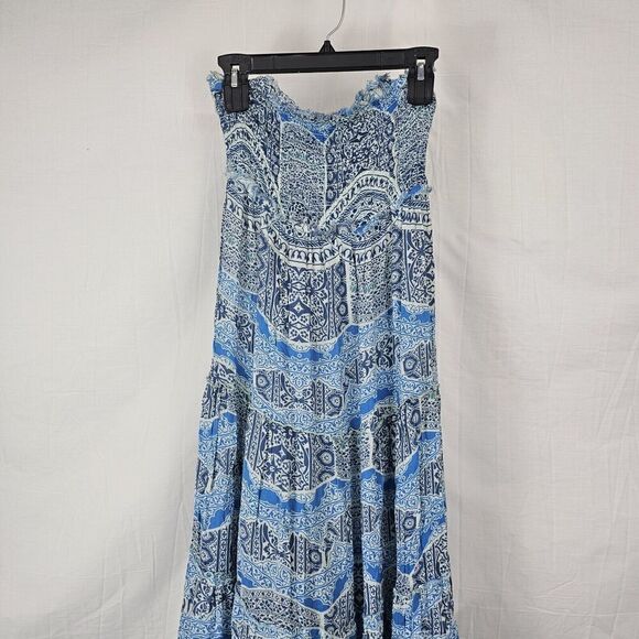 Free People Easy Come Easy Go Maxi Dress Size  XS Blue  Tiered Smocked - Picture 4 of 8